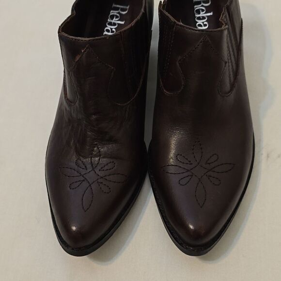 Reba • Lane Western Brown Leather Slip On Pointed Toe Cowgirl Booties Si… - Picture 2 of 11